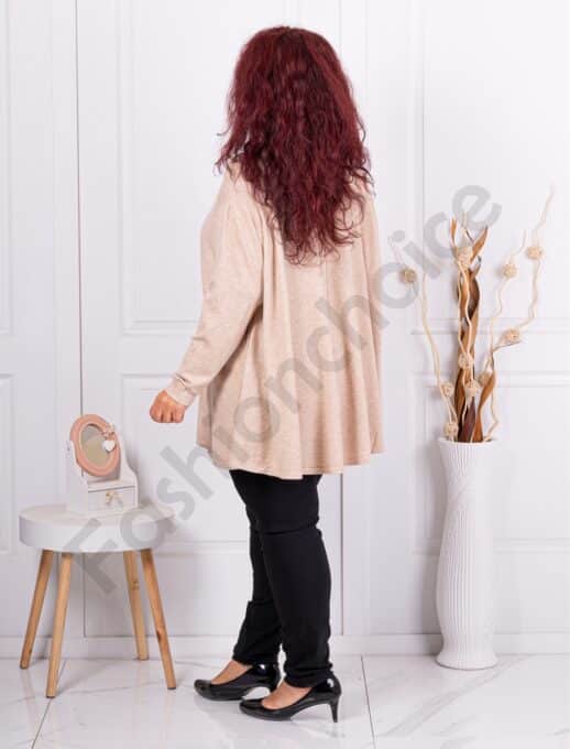 Plus size πλεκτή μπλούζα με τσέπες-μπεζ-κωδ 1628-2