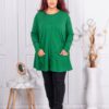 Plus size πλεκτή μπλούζα με τσέπες-πράσινο-κωδ 1628-1