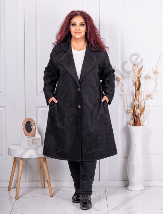 Plus size βελούδινο παλτό-μαύρο-κωδ 3500
