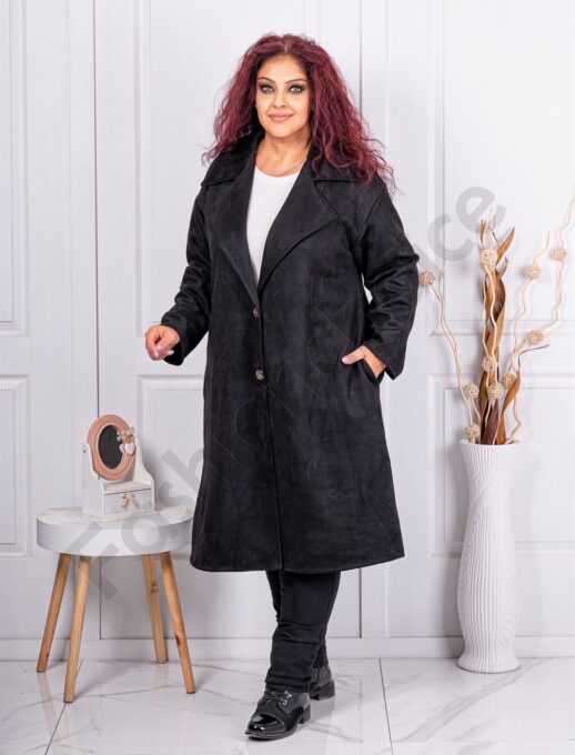 Plus size βελούδινο παλτό-μαύρο-κωδ 3500