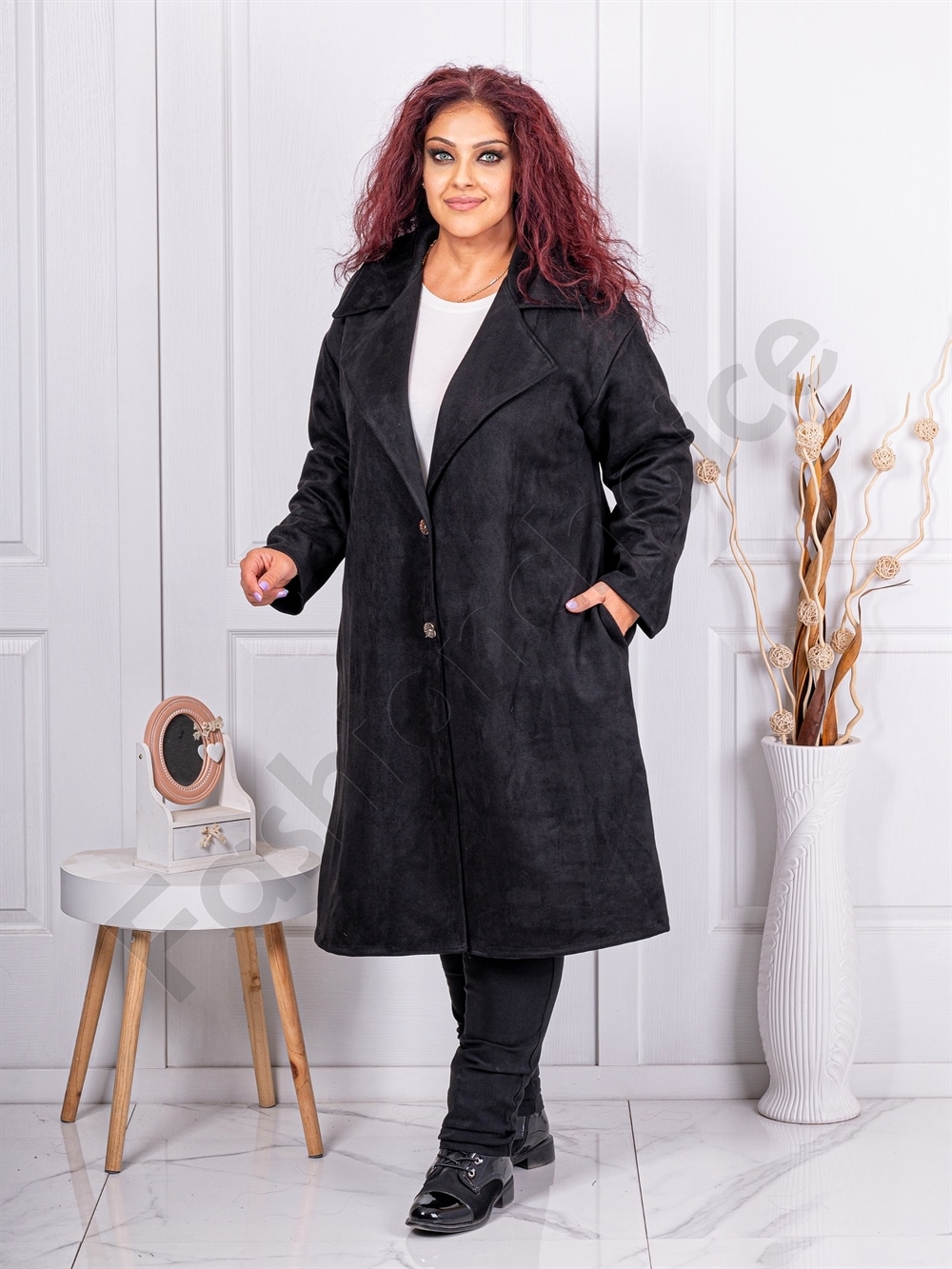 Plus size βελούδινο παλτό-μαύρο-κωδ 3500