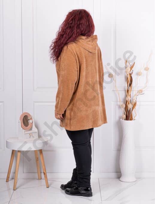 Plus size ζακέτα με βελουτέ υφή-ταμπά-κωδ 24944-1