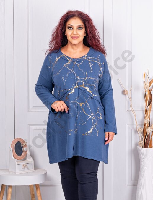 Plus size μπλούζα με χρυσό τύπωμα-μπλε-κωδ 83276-4