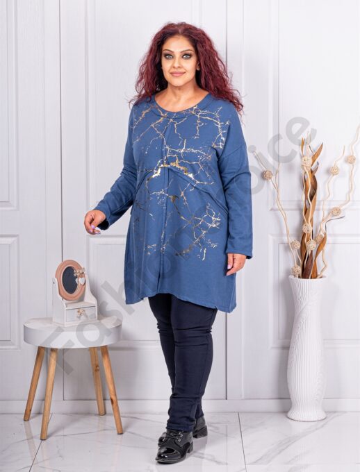 Plus size μπλούζα με χρυσό τύπωμα-μπλε-κωδ 83276-4