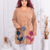 Plus size κοτλέ βελουτέ τουνίκ με 3D απλικέ-μπεζ-κωδ 10255-2