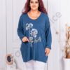 Plus size πλεκτή μπλούζα με φλοράλ τύπωμα-μπλε-κωδ 12781-3