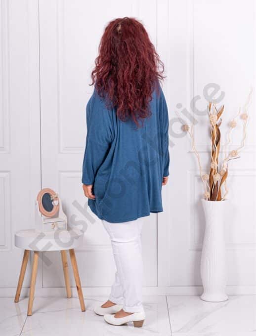 Plus size πλεκτή μπλούζα με φλοράλ τύπωμα-μπλε-κωδ 12781-3