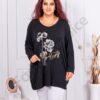 Plus size πλεκτή μπλούζα με φλοράλ τύπωμα-μαύρο-κωδ 12781