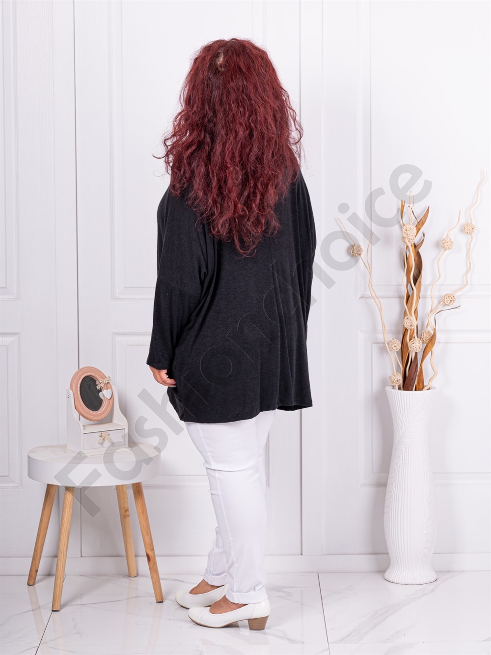 Plus size πλεκτή μπλούζα με φλοράλ τύπωμα-μαύρο-κωδ 12781