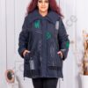 Plus size μπουφάν με μοτίβα-μπλε σκούρο-κωδ 63019-3