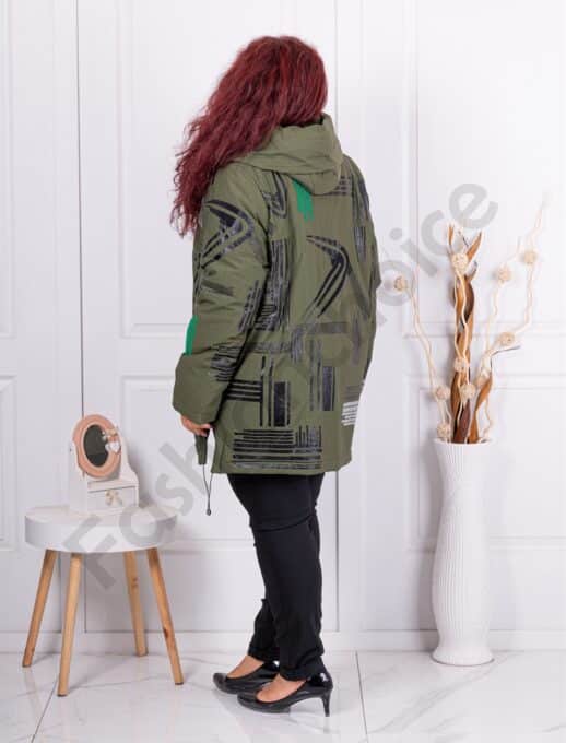 Plus size μπουφάν με μοτίβα-χακί-κωδ 63019-2