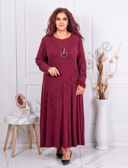 Plus size ανκορά φόρεμα με δώρο κολιέ-μπορντό-κωδ 6085А-1