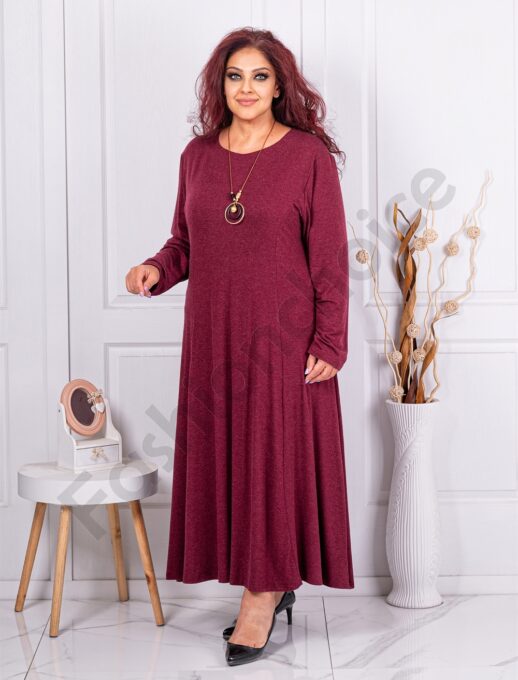 Plus size ανκορά φόρεμα με δώρο κολιέ-μπορντό-κωδ 6085А-1