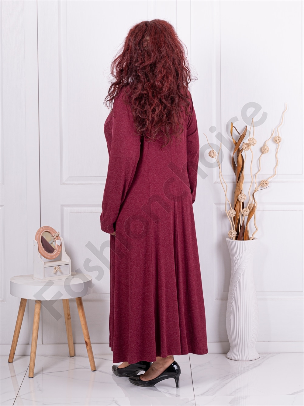 Plus size ανκορά φόρεμα με δώρο κολιέ-μπορντό-κωδ 6085А-1