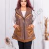 Plus size δερμάτινο γιλέκο με βελουτέ λεπτομέρειες-καφέ-κωδ 22040-2
