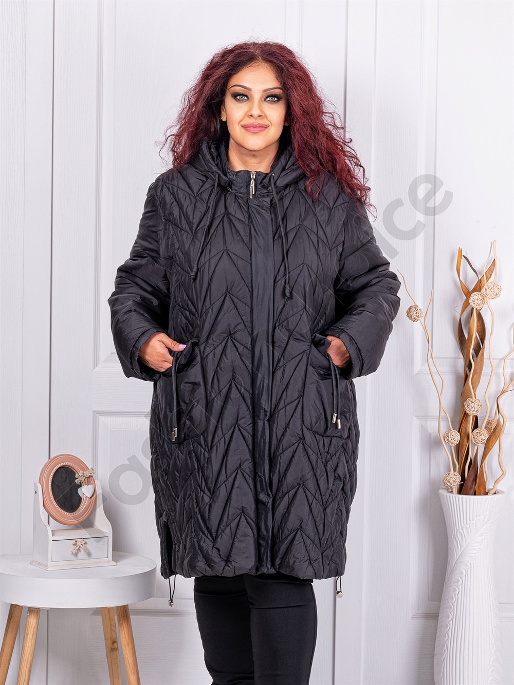 Plus size καπιτονέ μπουφάν-μαύρο-κωδ 71307-1