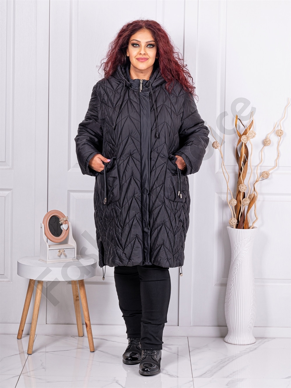 Plus size καπιτονέ μπουφάν-μαύρο-κωδ 71307-1