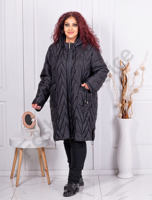 Plus size καπιτονέ μπουφάν-μαύρο-κωδ 71307-1