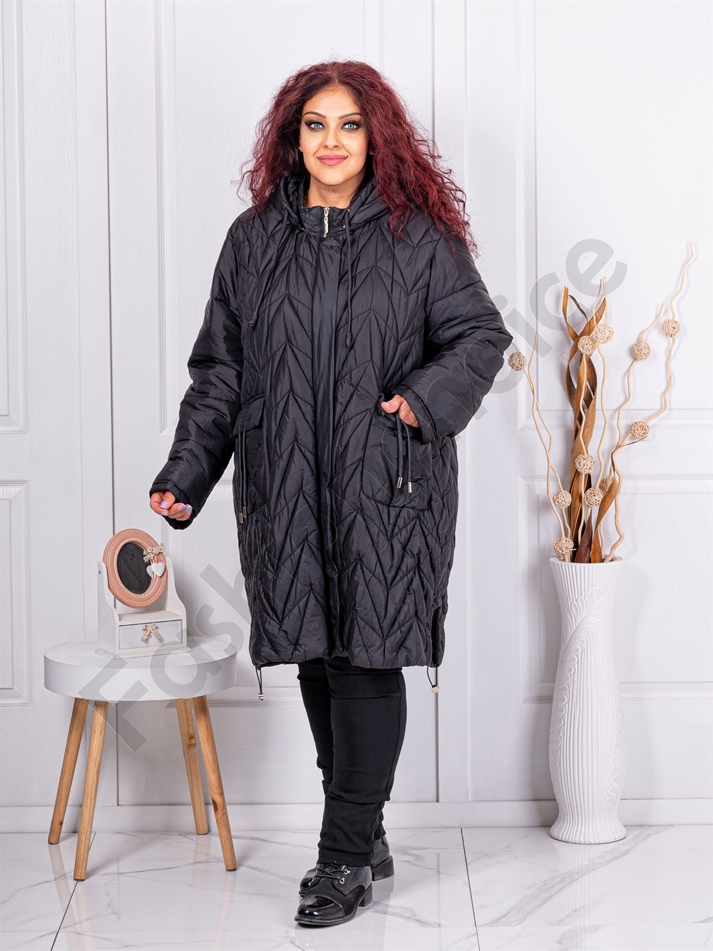Plus size καπιτονέ μπουφάν-μαύρο-κωδ 71307-1