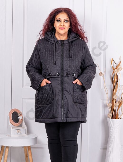Plus size καπιτονέ μπουφάν-μαύρο-κωδ 63034
