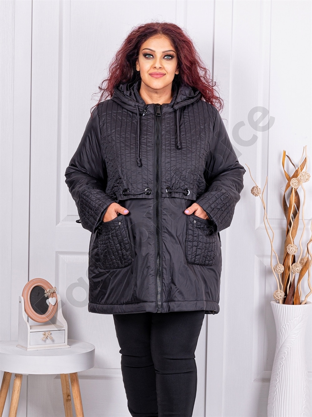 Plus size καπιτονέ μπουφάν-μαύρο-κωδ 63034