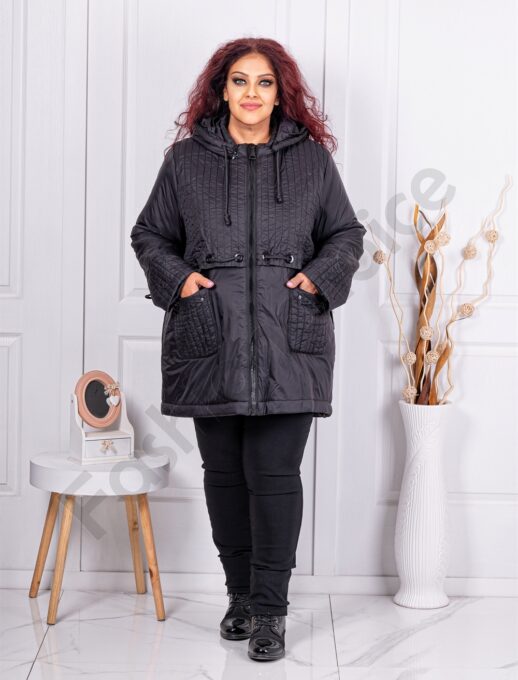 Plus size καπιτονέ μπουφάν-μαύρο-κωδ 63034