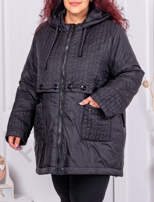 Plus size καπιτονέ μπουφάν-μαύρο-κωδ 63034