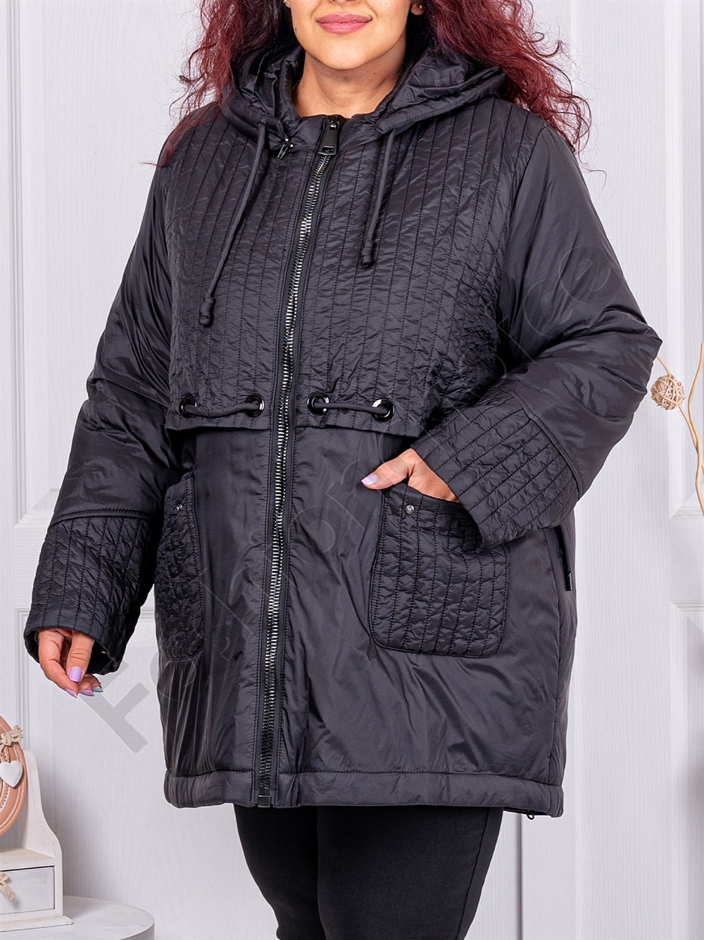 Plus size καπιτονέ μπουφάν-μαύρο-κωδ 63034