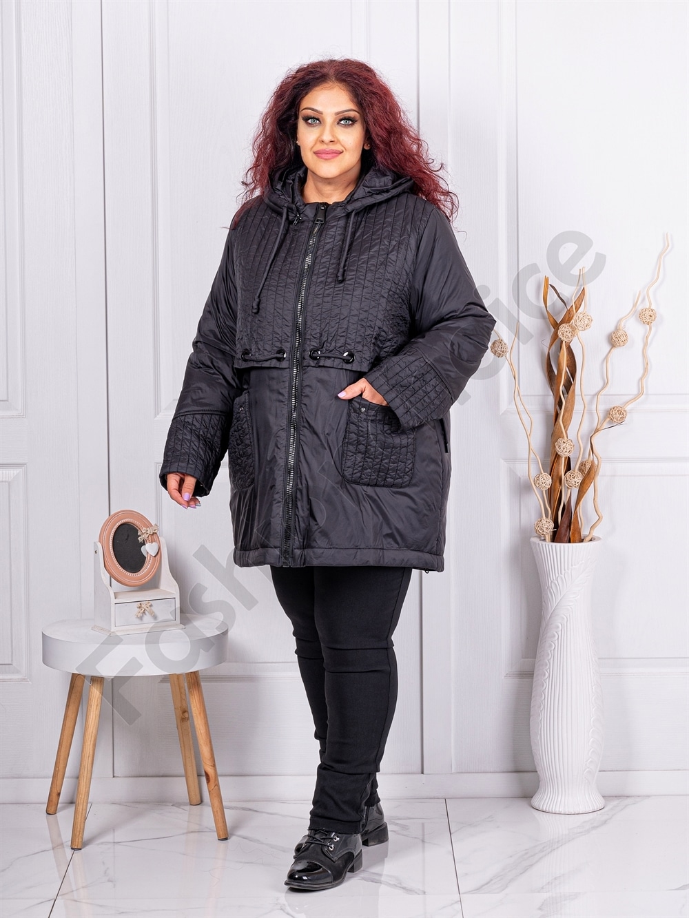 Plus size καπιτονέ μπουφάν-μαύρο-κωδ 63034