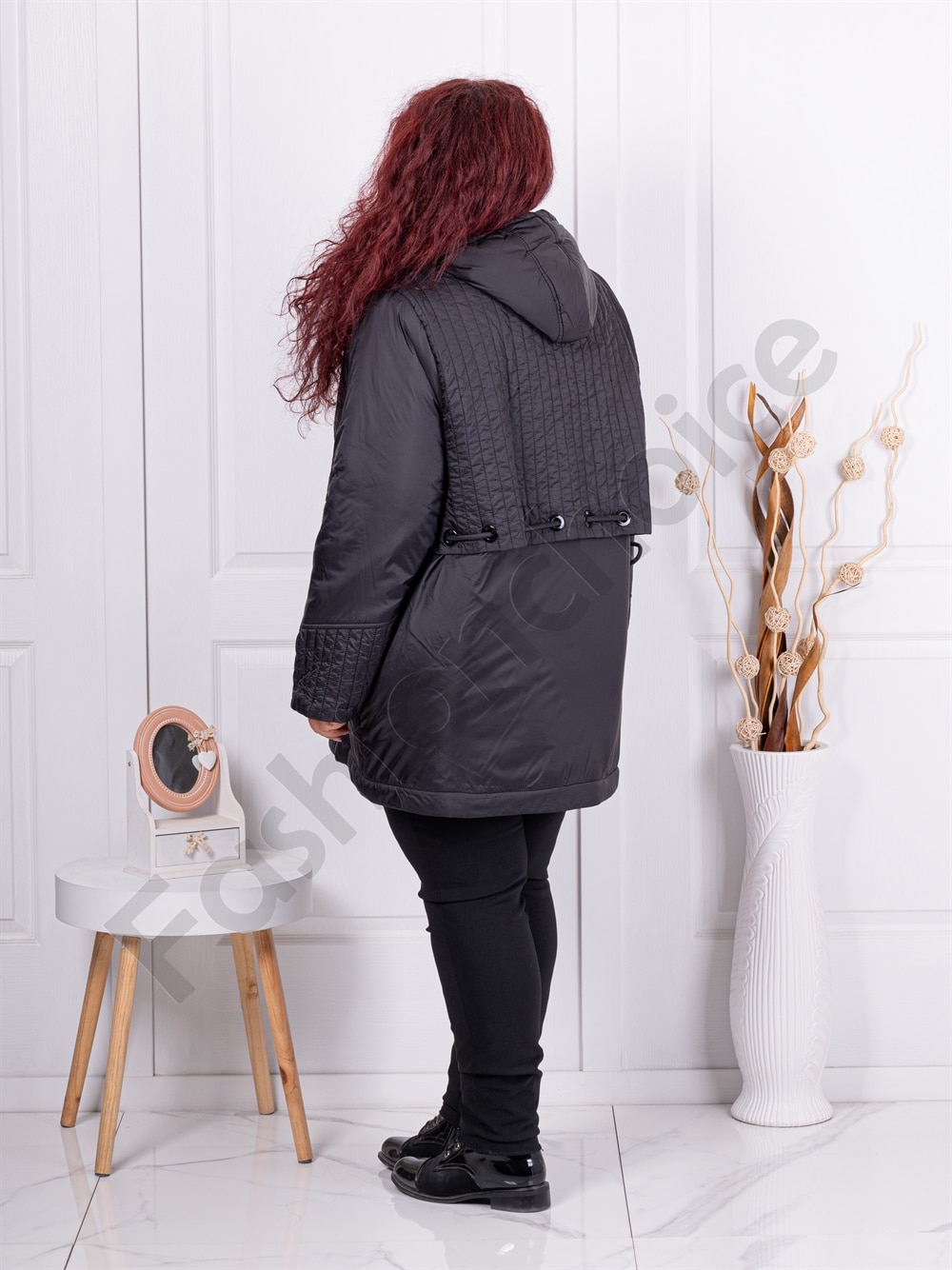 Plus size καπιτονέ μπουφάν-μαύρο-κωδ 63034