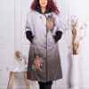 Plus size μπουφάν με ντεσέν φύλλα-ανοιχτό γκρι/καφέ-κωδ 10480