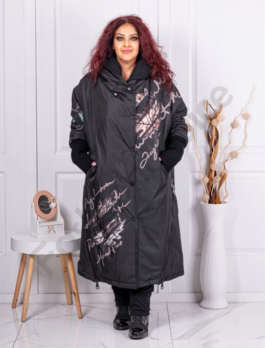 Plus size μακρύ μπουφάν με σχεδία και επιγραφές-κωδ 10481