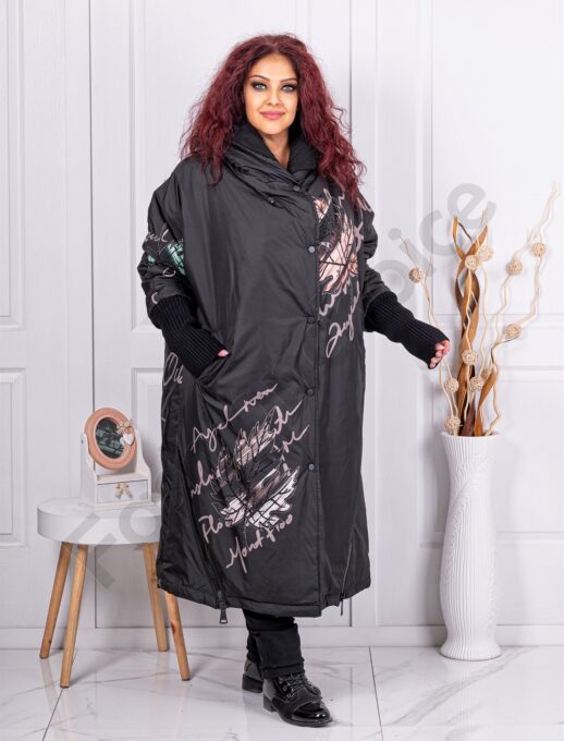 Plus size μακρύ μπουφάν με σχεδία και επιγραφές-κωδ 10481