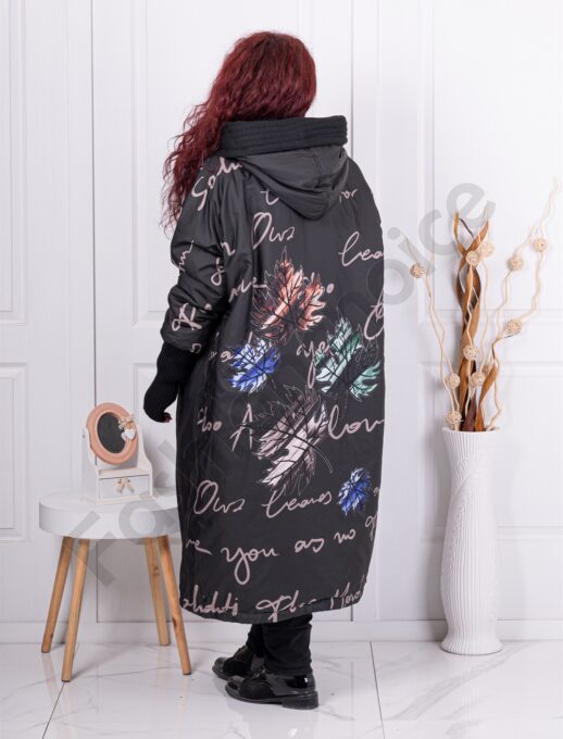 Plus size μακρύ μπουφάν με σχεδία και επιγραφές-κωδ 10481