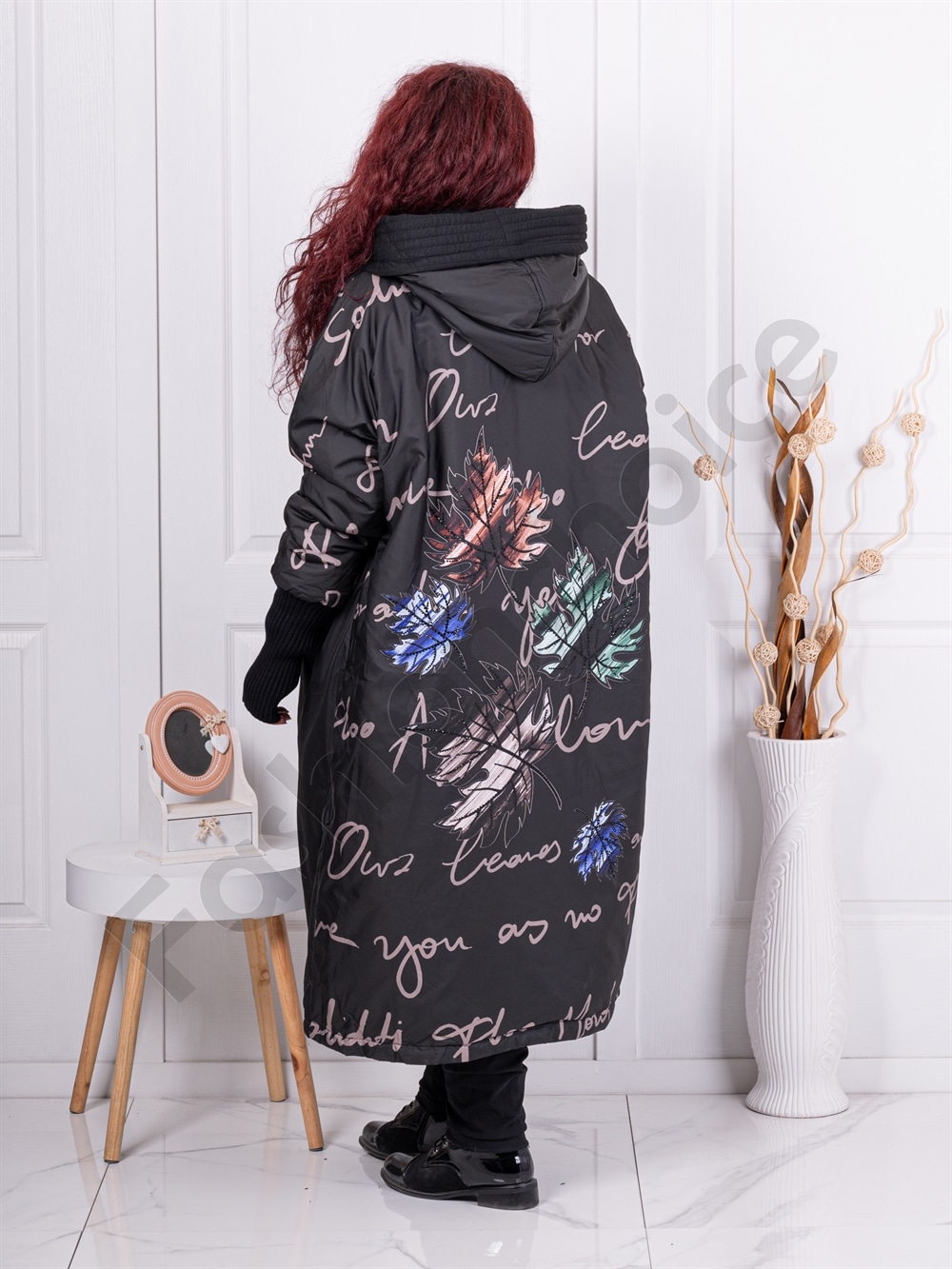 Plus size μακρύ μπουφάν με σχεδία και επιγραφές-κωδ 10481
