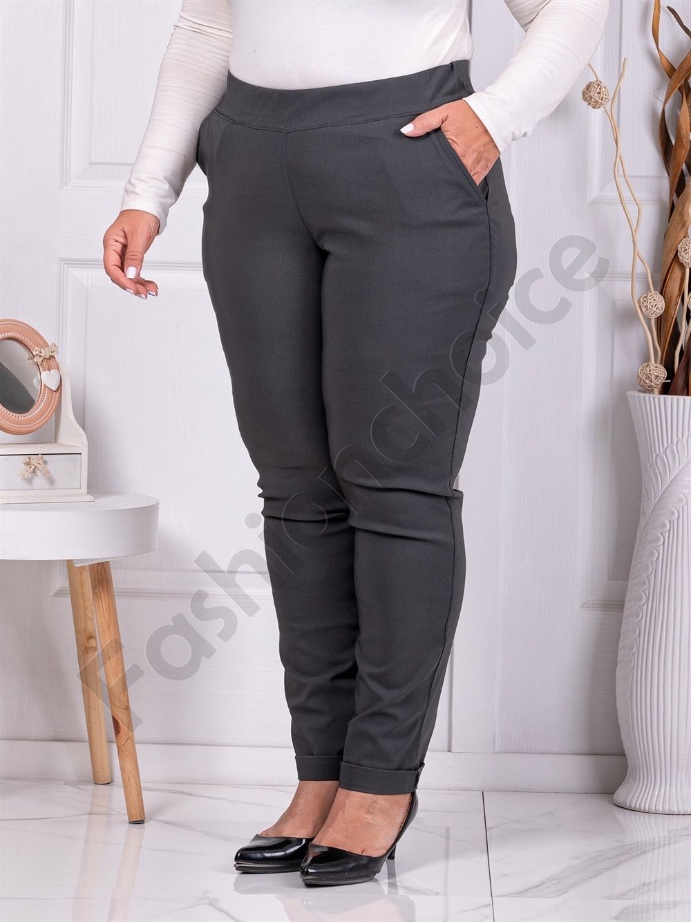 Plus size παντελόνι Push up ελαστικό-σκούρο πράσινο-κωδ 24348-12