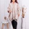 Plus size κάπα με γούνα και κρόσσια-εκρού-κωδ 3345-1