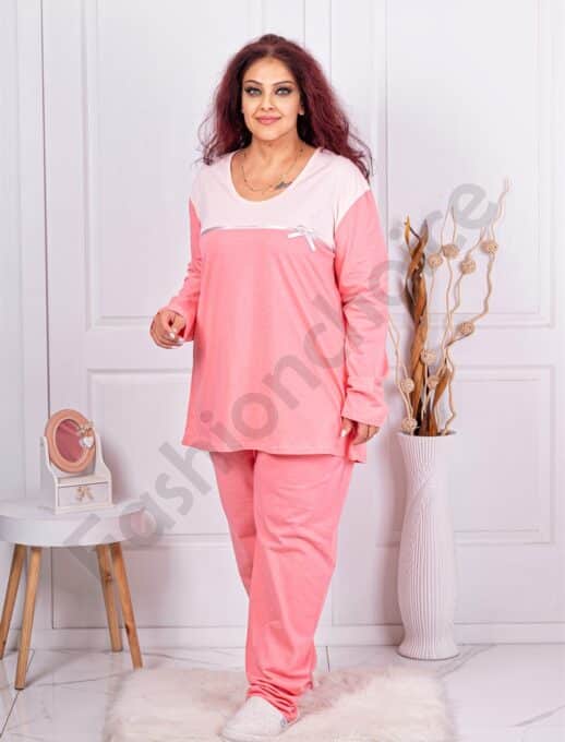 Plus size βαμβακερή πιτζάμα-ροζ-κωδ 11526