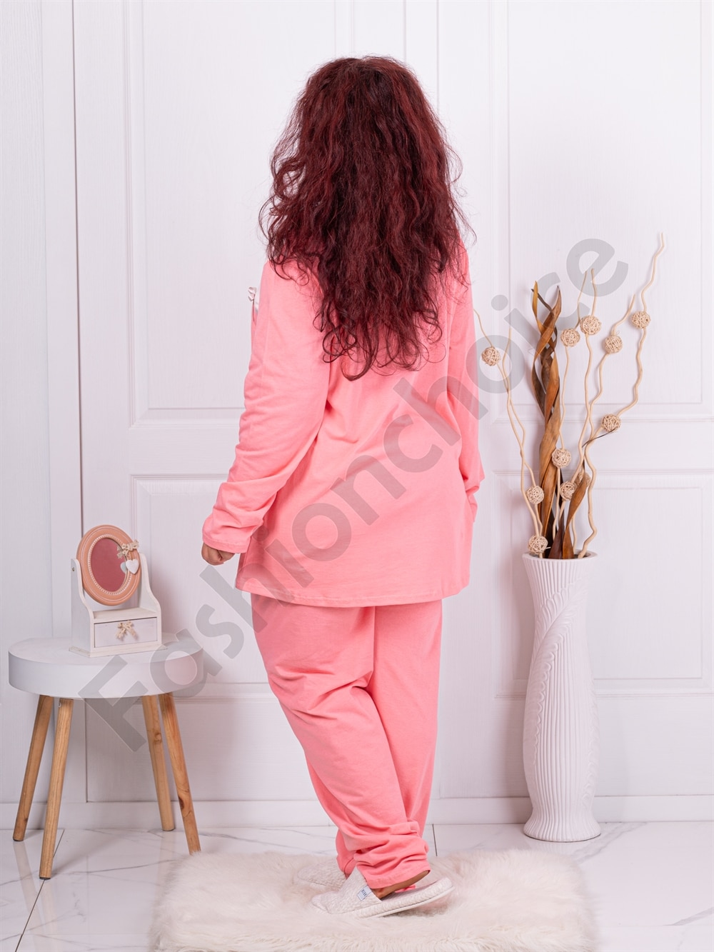 Plus size βαμβακερή πιτζάμα-ροζ-κωδ 11526