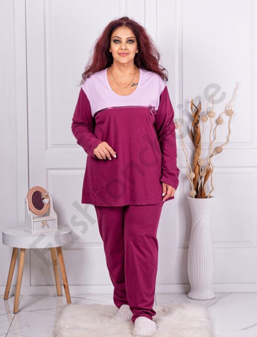 Plus size βαμβακερή πιτζάμα-ματζέντα-κωδ 11526-1