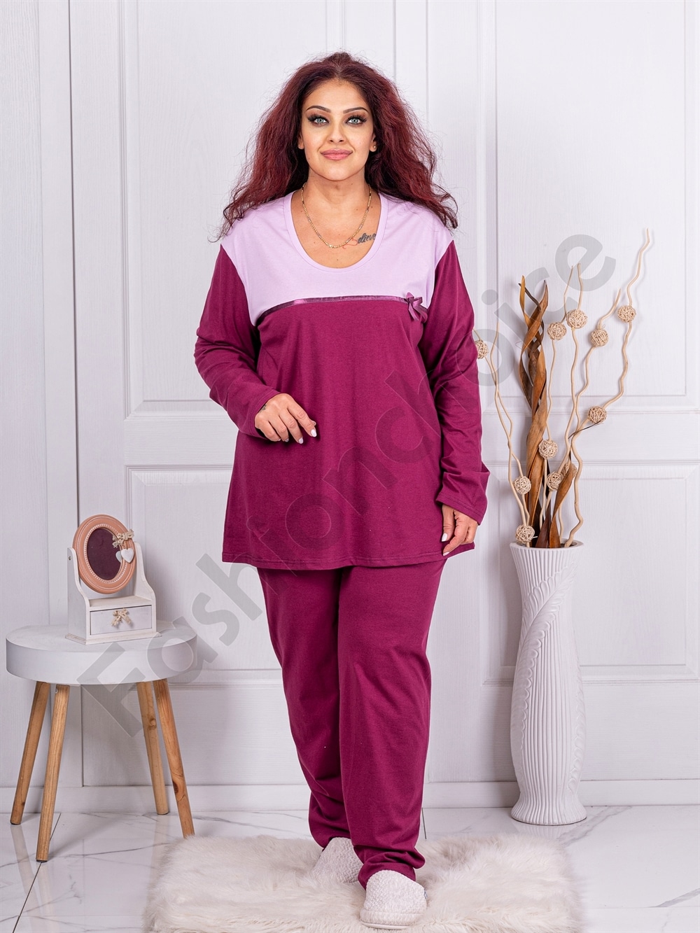 Plus size βαμβακερή πιτζάμα-ματζέντα-κωδ 11526-1