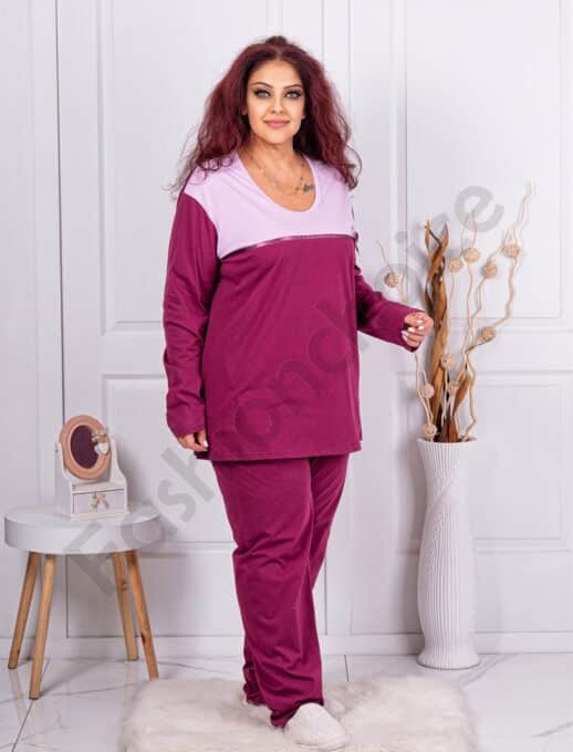 Plus size βαμβακερή πιτζάμα-ματζέντα-κωδ 11526-1