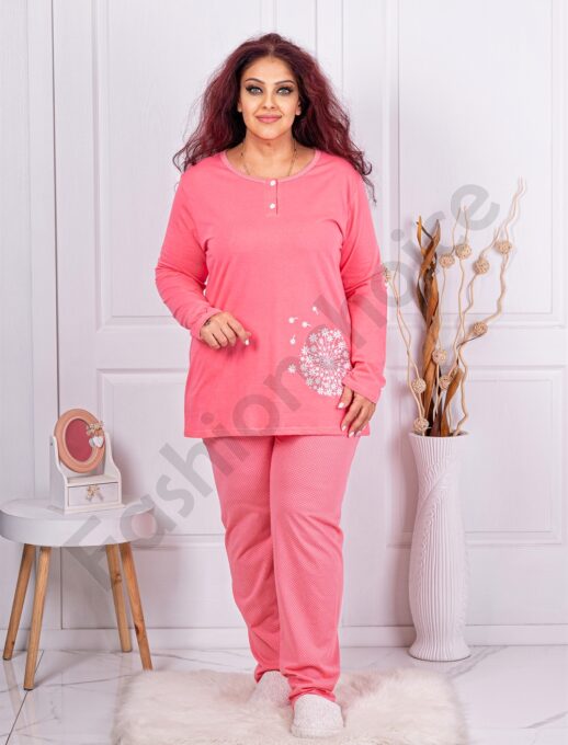Plus size βαμβακερή πιτζάμα με φλοράλ τύπωμα-κωδ 11506