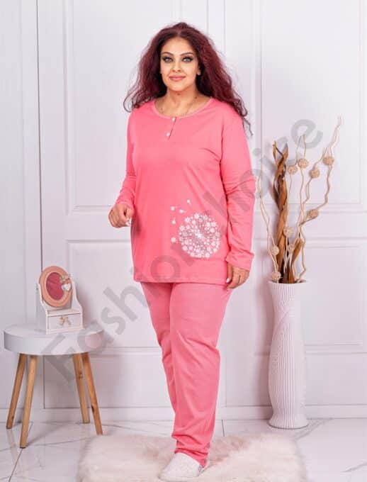 Plus size βαμβακερή πιτζάμα με φλοράλ τύπωμα-κωδ 11506