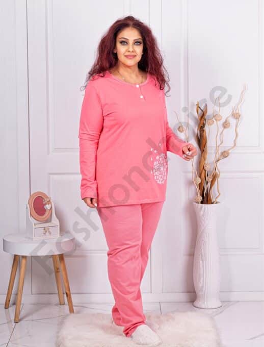 Plus size βαμβακερή πιτζάμα με φλοράλ τύπωμα-κωδ 11506