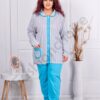 Plus size βαμβακερή πιτζάμα με κούμπωμα μπροστά-γαλάζιο-κωδ 11104-1