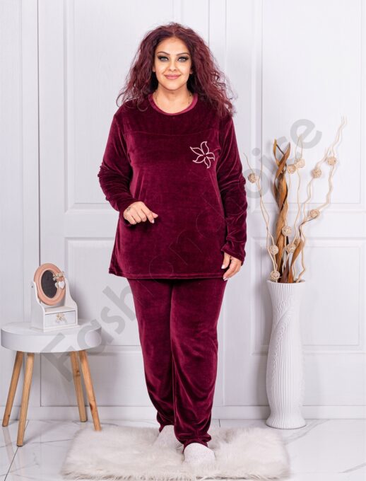 Plus size βελούδινο σύνολο με κέντημα-μαρσάλα-κωδ 51575