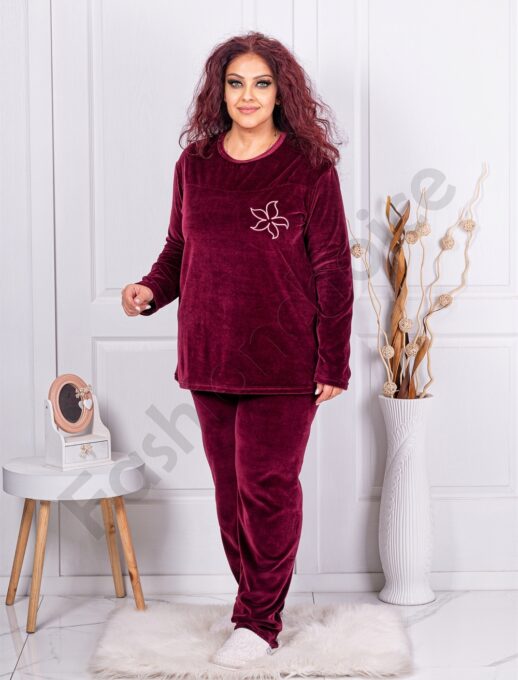 Plus size βελούδινο σύνολο με κέντημα-μαρσάλα-κωδ 51575