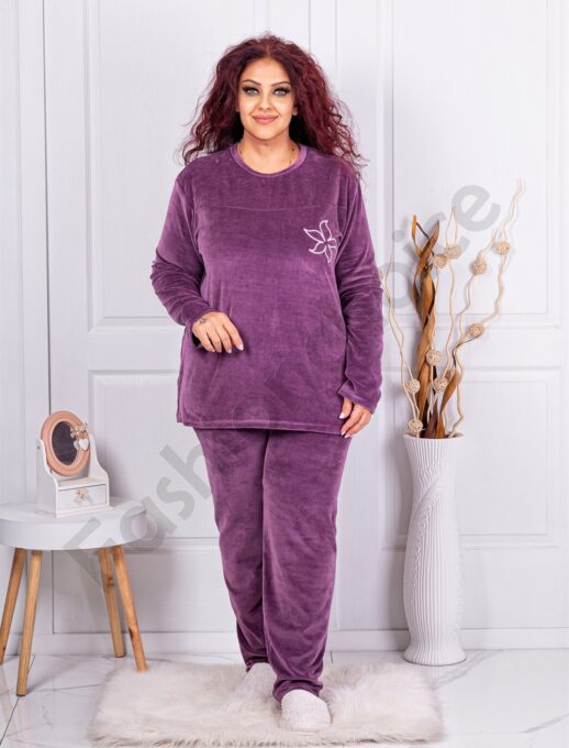Plus size βελούδινο σύνολο με κέντημα-λιλά-κωδ 51575-2