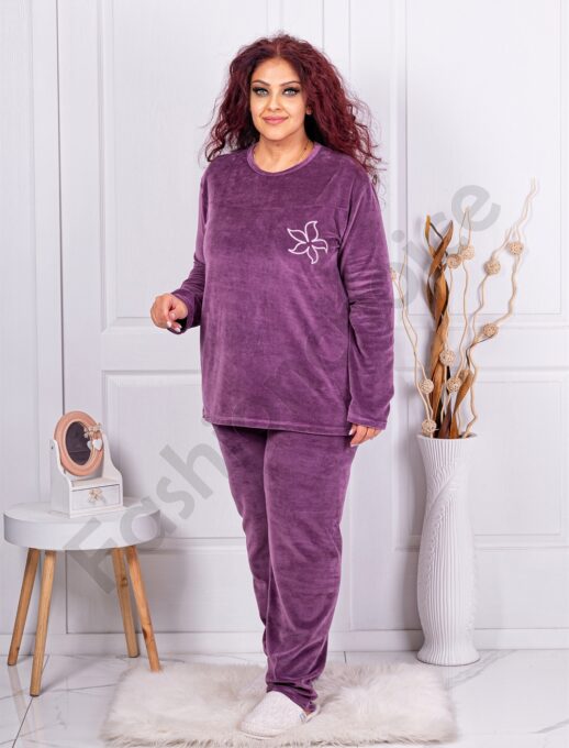 Plus size βελούδινο σύνολο με κέντημα-λιλά-κωδ 51575-2